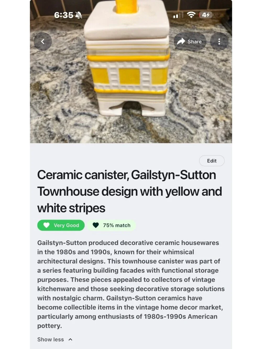 Gailstyn-Sutton Townhouse Ceramic Canister with Yellow and White Stripes